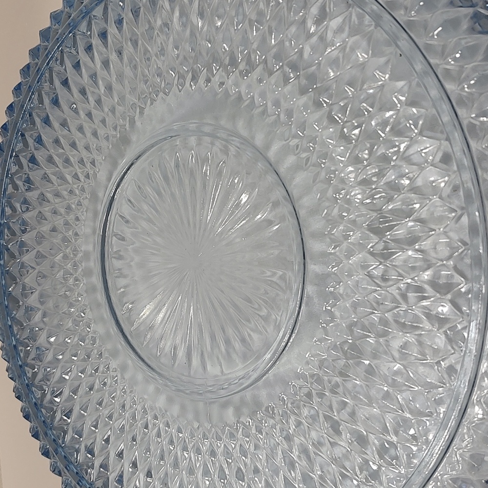 Diamond Point Ice Blue by Indiana Glass Torte Plate Cake Platter - Picture 5 of 7